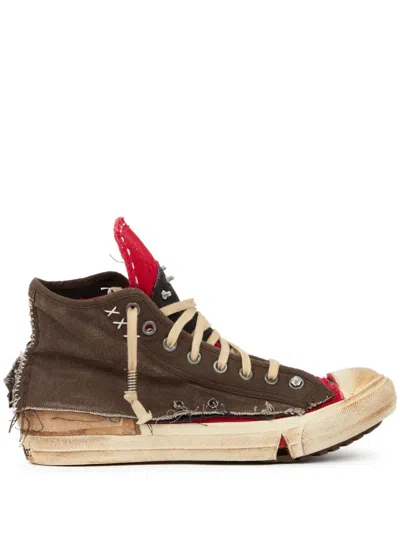 Maison Margiela High-top Sneakers Featuring Contrast Stitching In Brown