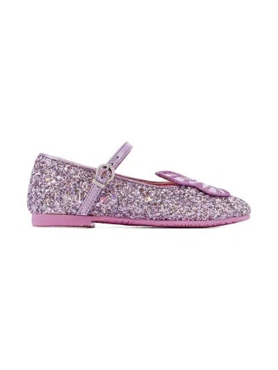 Sophia Webster Mini Glittered Butterfly Embroidered Ballet Flats In Purple