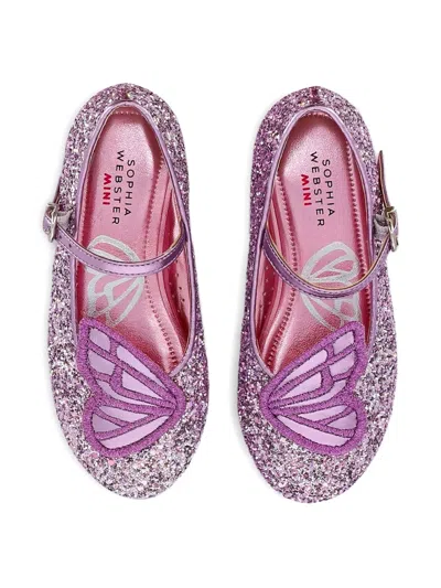 Sophia Webster Mini Glittered Butterfly Embroidered Ballet Flats In Purple
