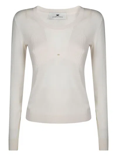 Elisabetta Franchi Knit Top With Classic Crew Neckline In Neutral