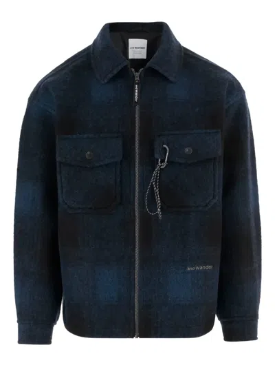 And Wander 50 Wool Shaggy Zip Jacket In Blue