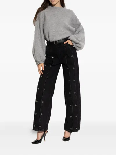 Rotate Birger Christensen Jeans Con Bottoni Black Denim In Animal Print