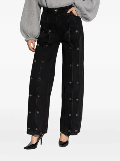 Rotate Birger Christensen Jeans Con Bottoni Black Denim In Animal Print