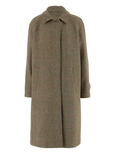 Aspesi Herringbone-pattern Coat In Brown