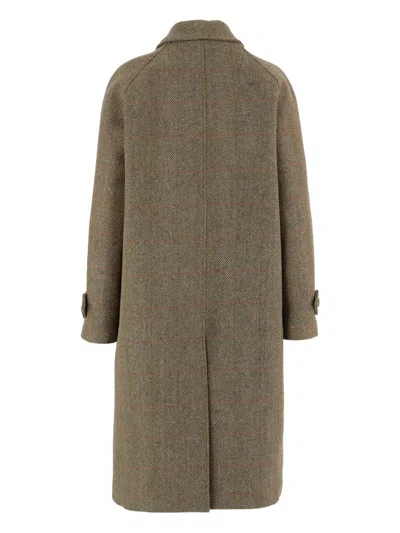 Aspesi Herringbone-pattern Coat In Brown