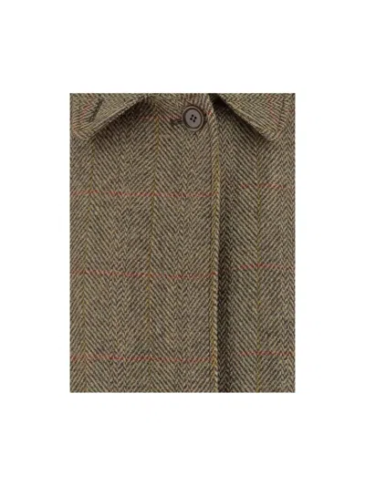 Aspesi Herringbone-pattern Coat In Brown