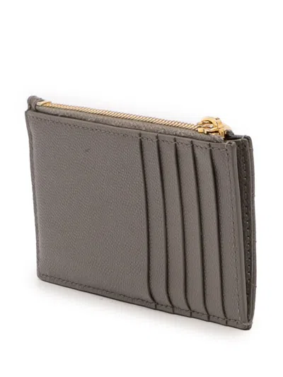 Pre-owned Saint Laurent 2022 Grain De Poudre Chevron Monogram Fragments Zippered Case Card Holder In Gray