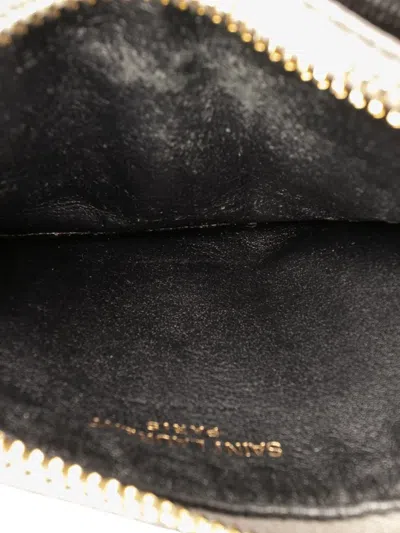 Pre-owned Saint Laurent 2022 Grain De Poudre Chevron Monogram Fragments Zippered Case Card Holder In Gray