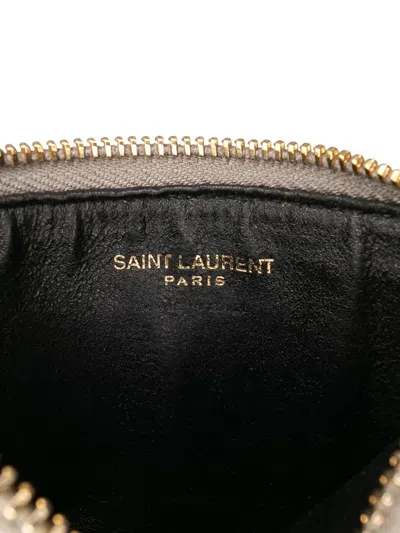 Pre-owned Saint Laurent 2022 Grain De Poudre Chevron Monogram Fragments Zippered Case Card Holder In Gray