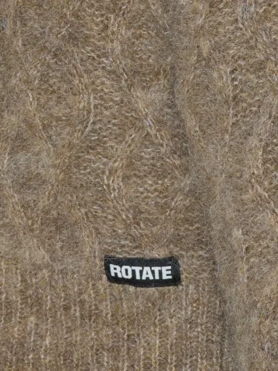 Rotate Birger Christensen Cropped Cardigan With Textured Cable Knit In Brown