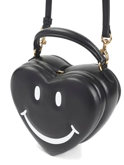 Moschino Heart-shaped Shoulder Bag With Adjustable Strap And Gold-tone Details In Black