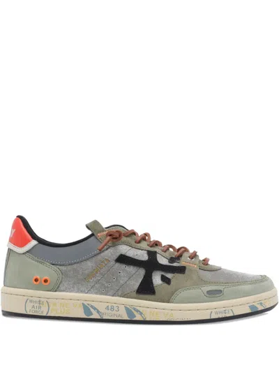 Premiata Suede Sneakers With Perforated Design And Contrast Tab In Multi