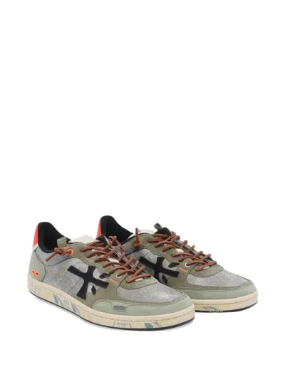 Premiata Suede Sneakers With Perforated Design And Contrast Tab In Multi