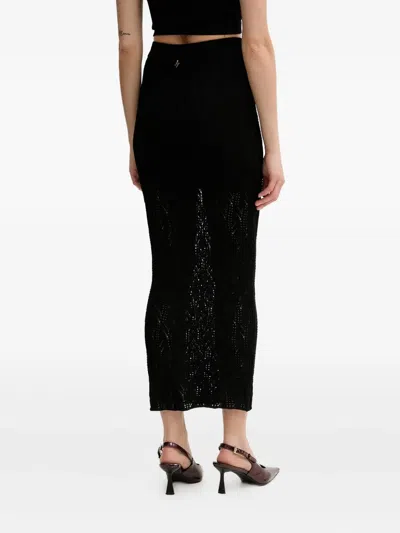 Silvian Heach Open-knit Midi Skirt In Black