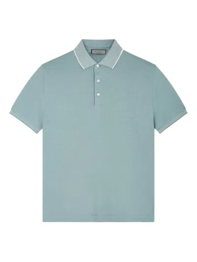 Canali Contrast-trim Piqué Polo Shirt In Blue