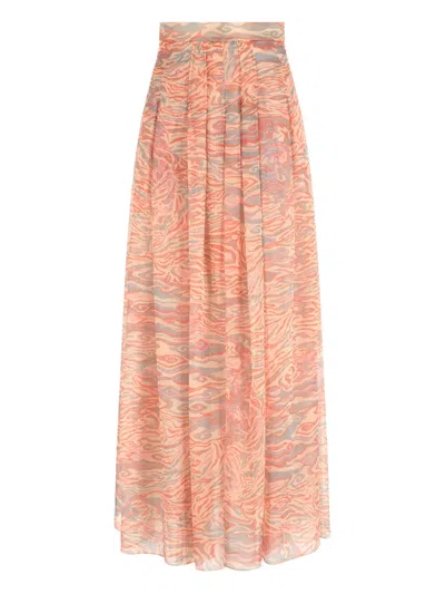 Giorgio Armani Long Skirt In Printed Silk In Orange