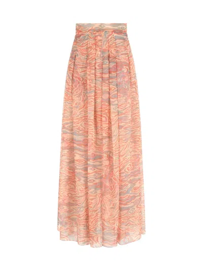 Giorgio Armani Long Skirt In Printed Silk In Orange