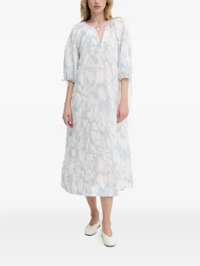Samsoe & Samsoe Floral-pattern Tie-detail Midi Dress In White