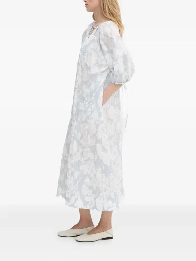 Samsoe & Samsoe Floral-pattern Tie-detail Midi Dress In White