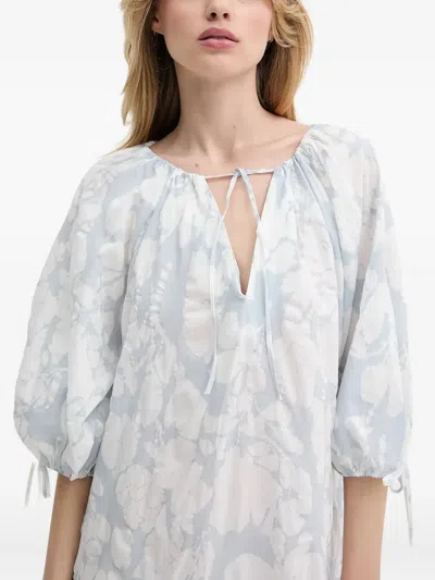 Samsoe & Samsoe Floral-pattern Tie-detail Midi Dress In White