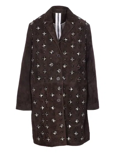 Sword 6.6.44 Goat Suede Leather Blazer With Stone Details In Brown