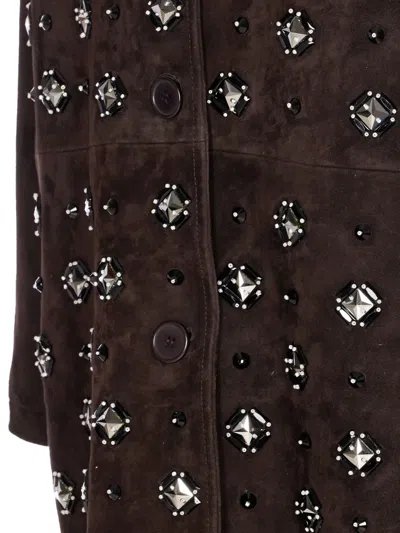 Sword 6.6.44 Goat Suede Leather Blazer With Stone Details In Brown