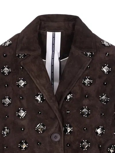 Sword 6.6.44 Goat Suede Leather Blazer With Stone Details In Brown