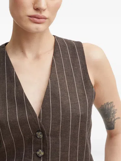 Day Birger Et Mikkelsen Pinstripe-patterned Button Vest In Brown