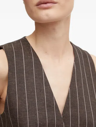 Day Birger Et Mikkelsen Pinstripe-patterned Button Vest In Brown