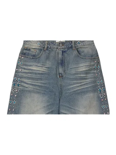 Vale Embellished Denim Shorts In Blue