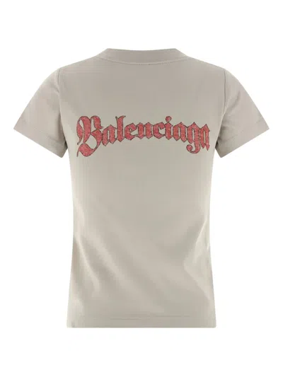 Balenciaga Graphic Logo Crew Neck Short Sleeve T-shirt In Gray