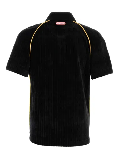 Casablanca Ribbed Collar Corduroy Polo Shirt With Short Sleeves In Black