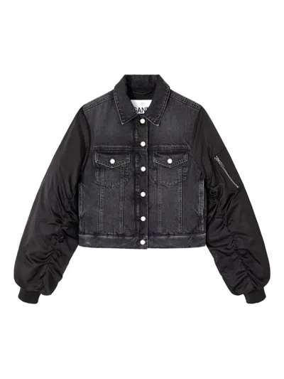 Ganni Modern Denim Jacket Contrast Sleeves In Black