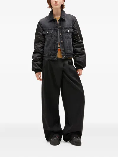 Ganni Modern Denim Jacket Contrast Sleeves In Black