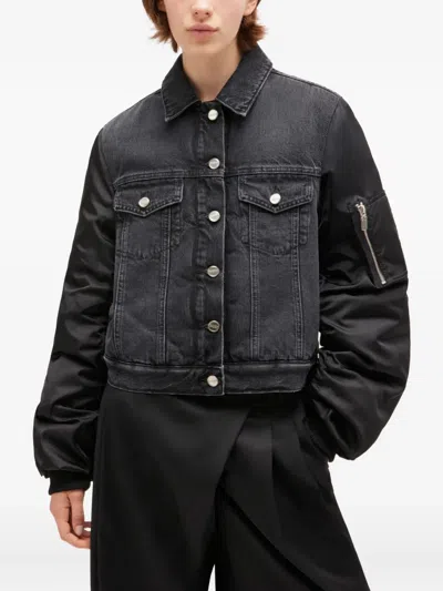 Ganni Modern Denim Jacket Contrast Sleeves In Black