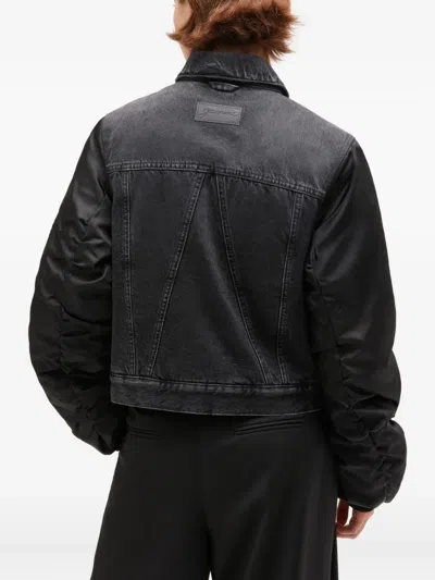 Ganni Modern Denim Jacket Contrast Sleeves In Black