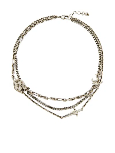 Alexander Mcqueen Accumulation Chain Charm Necklace In Gold
