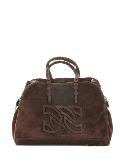 Casadei Park Avenue Double Handle Bag In Cocoa Suede In Brown