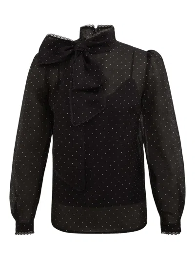 Zimmermann Polka-dot Linen And Silk Blouse In Black