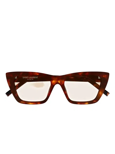 Saint Laurent Sl 276 Mica Linea Sl Logo 064 Light Havana Brown Sunglasses In Red