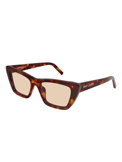 Saint Laurent Sl 276 Mica Linea Sl Logo 064 Light Havana Brown Sunglasses In Red