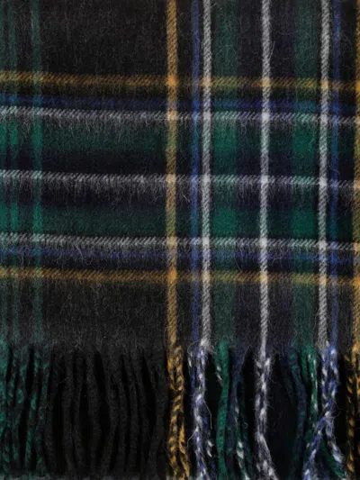 Begg X Co Check Wool Scarf In Green