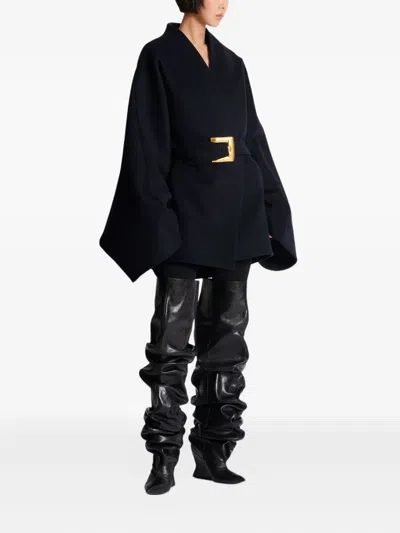 Balmain Wool-blend Oversized Wrap Coat In Black