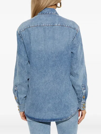 Balmain Point-collar Denim Shirt In Blue