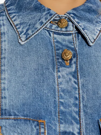 Balmain Point-collar Denim Shirt In Blue