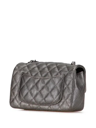 Pre-owned Chanel 2015-2016 Mini Rectangular Classic Metallic Caviar Single Flap Crossbody Bag In Gray