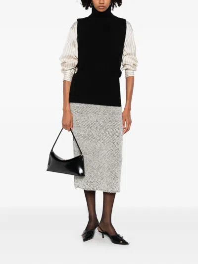 Alberta Ferretti Herringbone-pattern Wool Skirt In Gray