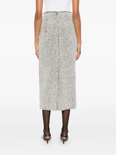 Alberta Ferretti Herringbone-pattern Wool Skirt In Gray