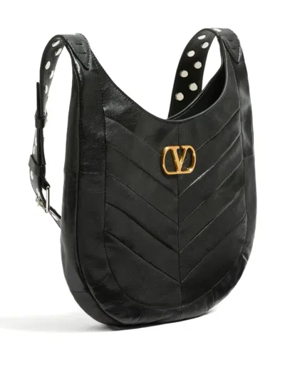 Valentino Hoboho Small Shoulder Bag With Studded Strap In Black