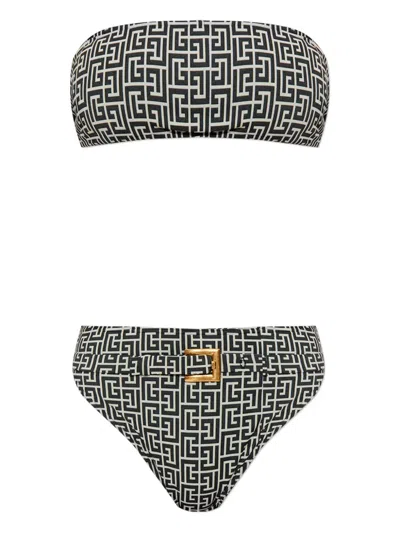 Balmain Geometric-print Belted Bikini In Multi